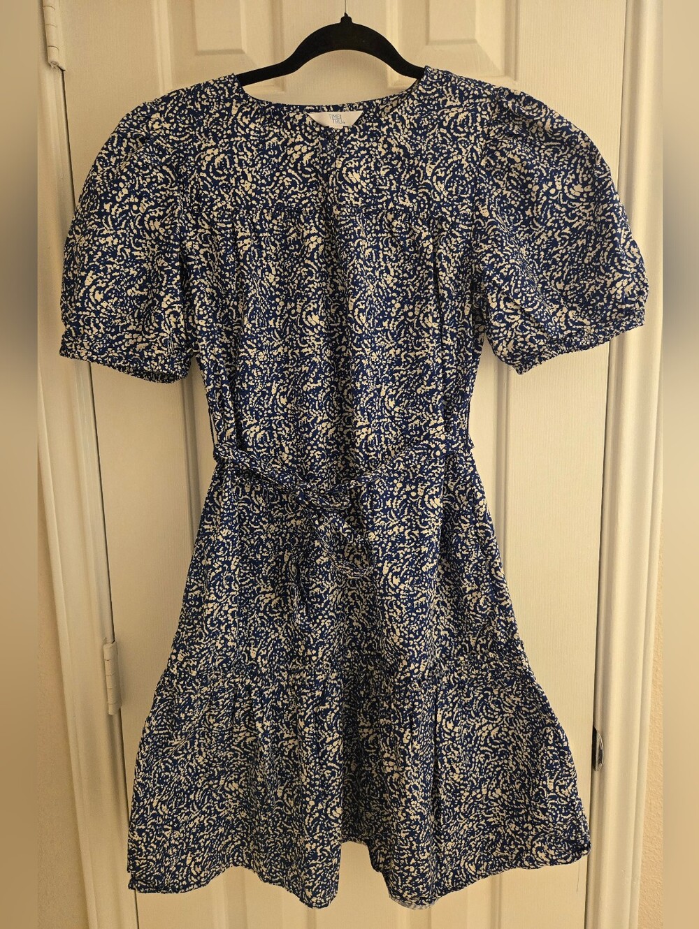 Time & Tru Blue Glory Cotton Puff Sleeve Mini Dress EUC Size XS